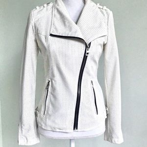 Guess Faux Leather Moto Jacket in White S